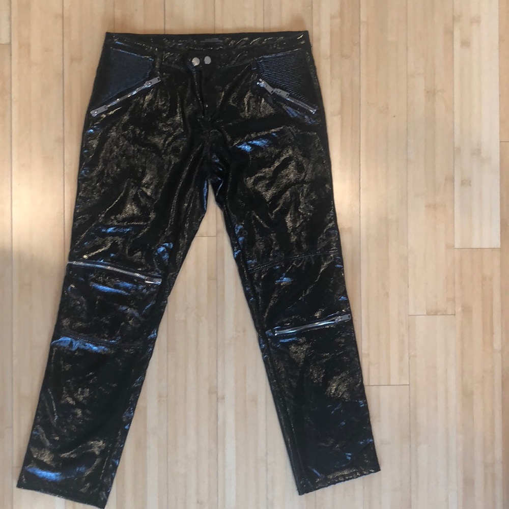 Zara Black Vinyl Cropped Motorcycle Pants
